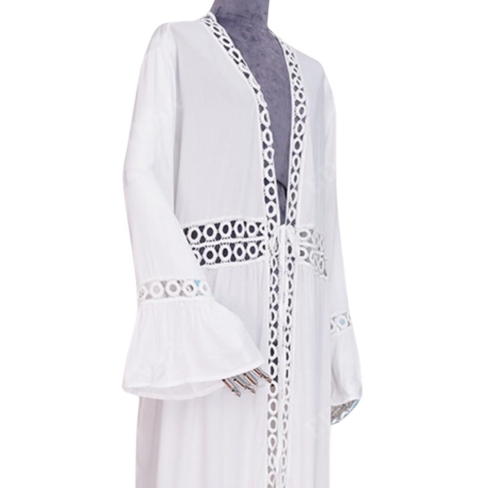 Boho Flowing White Cover Up Crochet Detail - Picture 12 of 16